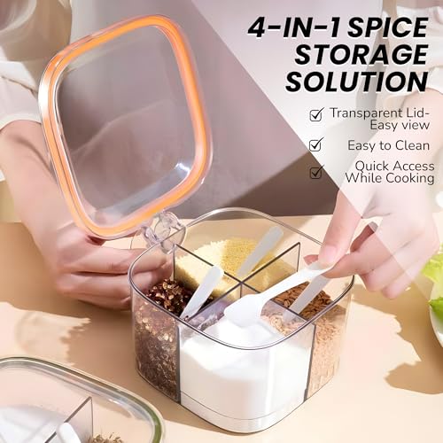 Image of 4-in-1 Masala Spice Container with Lid - BPA Free Plastic Seasoning Organizer Box with Flip Top Closure -Multipurpose Kitchen Storage Container for Spices, Dry Fruits & Condiments