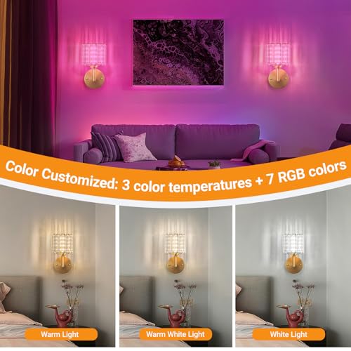 Nekhung Battery Operated Wall Sconces Set of 2, Wireless Wall Light with 10000mAh RGB Dimmable Magnetic Bulb, Rechargeable Wall Sconce with Remote Control for Bedroom Living Room by Nekhung - Used condition - Image 2