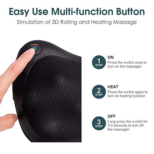 Giantex Shiatsu Back Neck Massager With Heat, Kneading Massage Pillow For Muscle Pain Relief, 8 Rollers To Deeper Massage Lower Back & Shoulder, Home Office Use, Black #TOP5