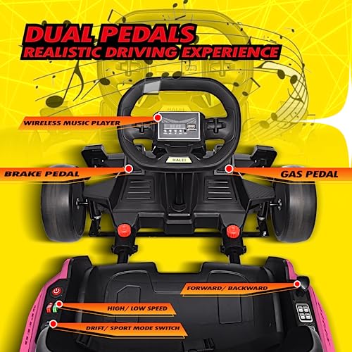 Blitzshark 24V Kids Go Kart 300W Powerful Drift Kart Electric Pedal Kart Outdoor Race Toy, with 2X150W Strong Motor, 7AH Big Battery, Drift/Sports Mode, EVA Tire, Brake Pedal, Length Adjustment, Pink