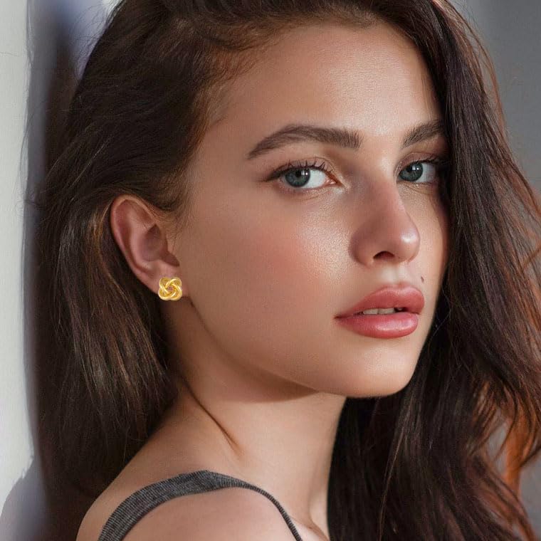 Love Knot Stud Earrings for Women Gold Geometric Statement Earrings Chunky Gold Silver Knot Earrings Minimalist Small Stud Earrings Trendy Jewelry for Women - Image 2