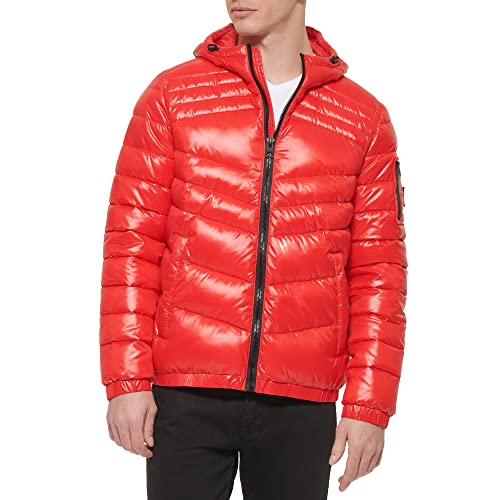 GUESS Men's Long Sleeve Midweight Hooded Puffer