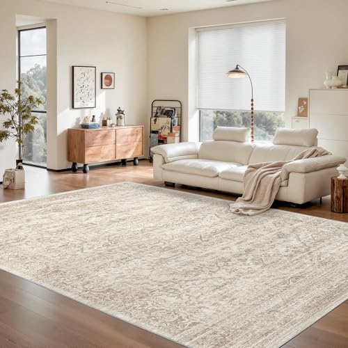 Rugland 5x7 Area Rugs - Stain Resistant Washable Rug, Anti Slip Rugs for Living Room, Vintage Tribal Area Rugs(Distressed Beige, 5'x7')