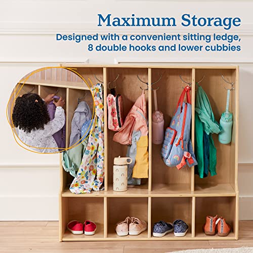 ECR4Kids Birch Streamline 4-Section Toddler Coat Locker, Natural - Image 5