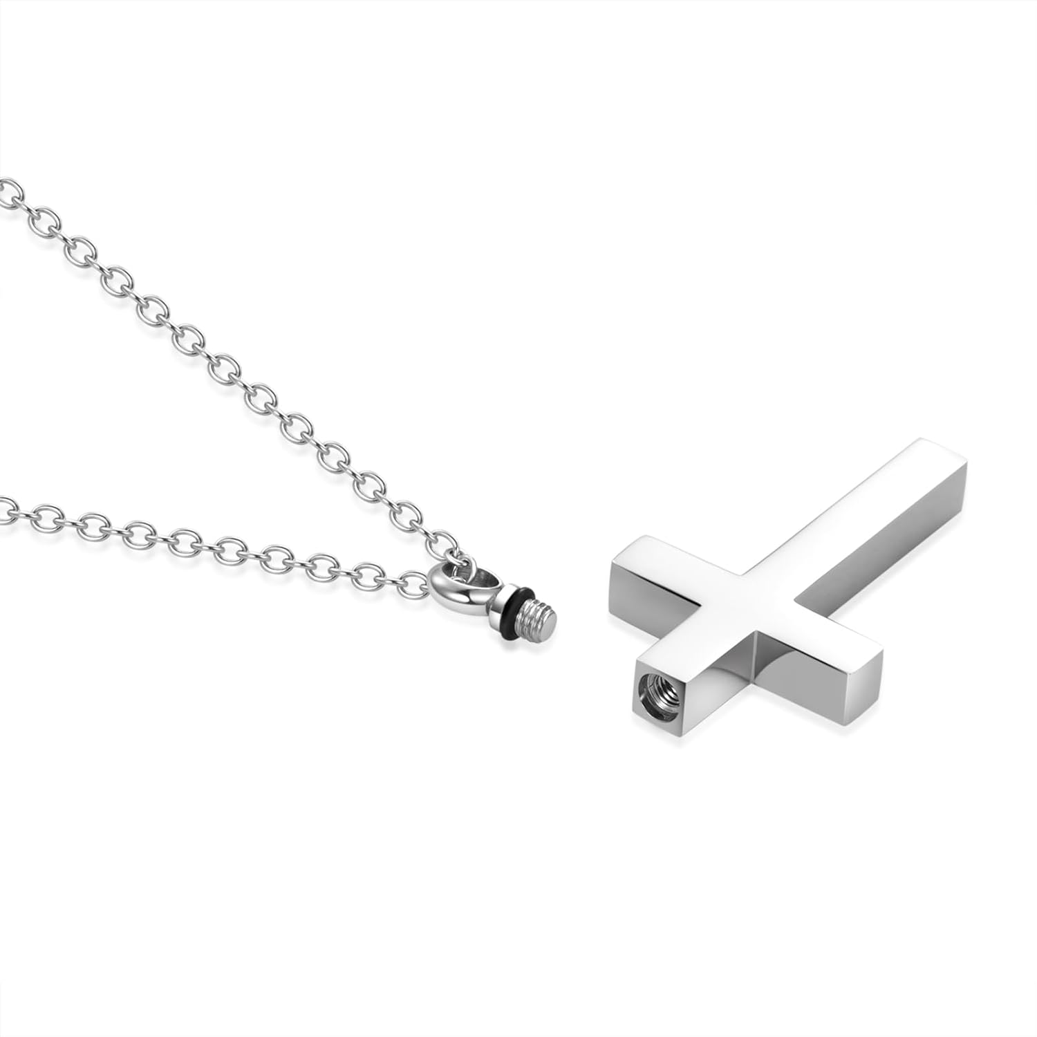 Christian Cross Urn Necklaces for Ashes Cremation Jewelry Keepsake for Adult Women Men Human Family Loved One Silver - Image 2