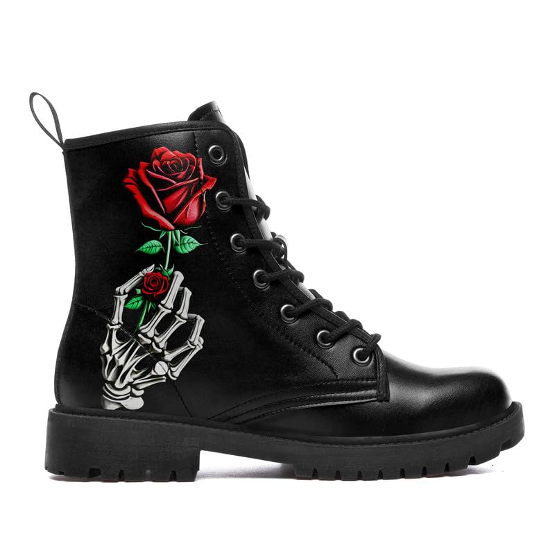 Gothic Skull Combat Boots Punk Rock Fashion Lace Up Ankle Booties for Men and Women Lightweight Leather Comfortable Shoes2