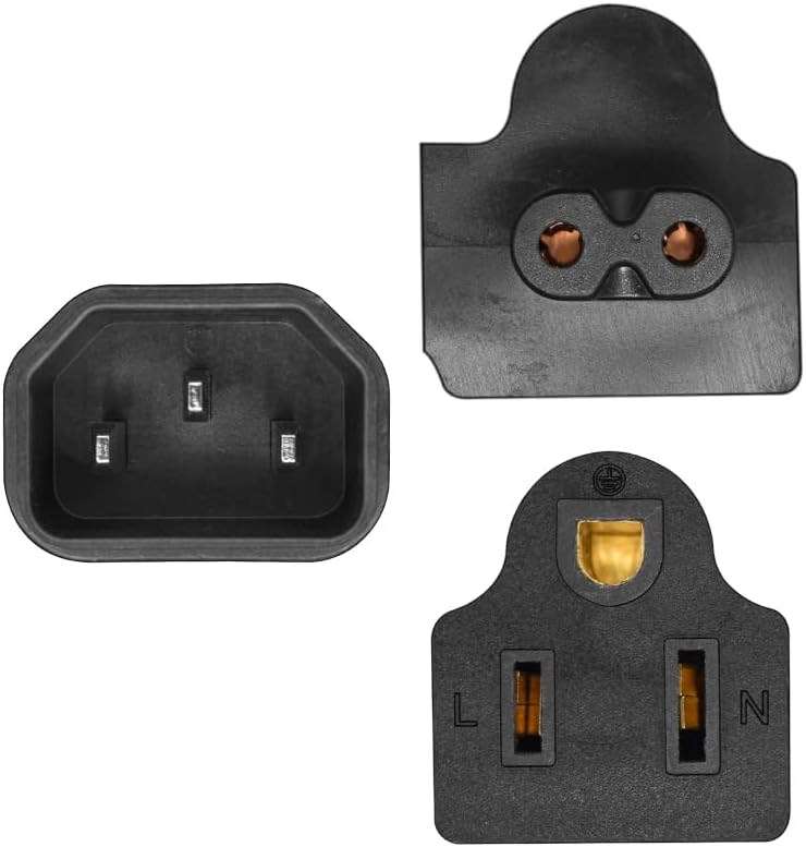 0.32M/1FT IEC320 C14 to C7+5-15R Piggyback Power Cord,IEC C14 Plug to Figure 8 C7+NEMA 5-15R Socket Extension Power Connector Cable SJT 14AWG