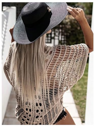 Floerns Women's Hollow Out Dolman Sleeve V Neck Crochet Sheer Pullovers Sweaters2