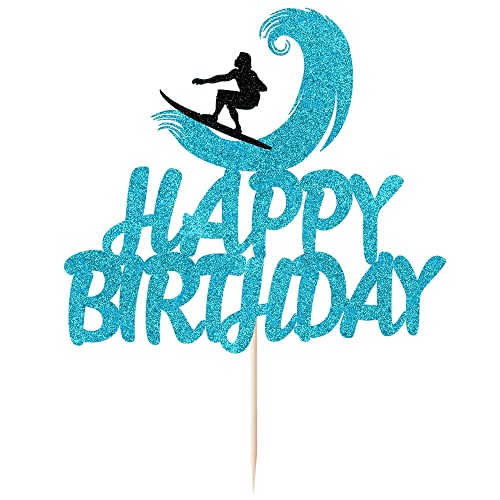Bejotaa Happy Birthday Surfboard Cake Topper，Summer Themed Beach Surfing Theme Hawaii Party，Surfboard Sport Cupcake Picks Surf Theme Cake Decorations Supplies #TOP6