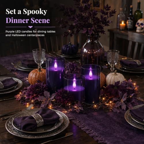 Image of Homemory Dark Gray Flameless Candles, Purple Glow, Remote Timer, Set of 3