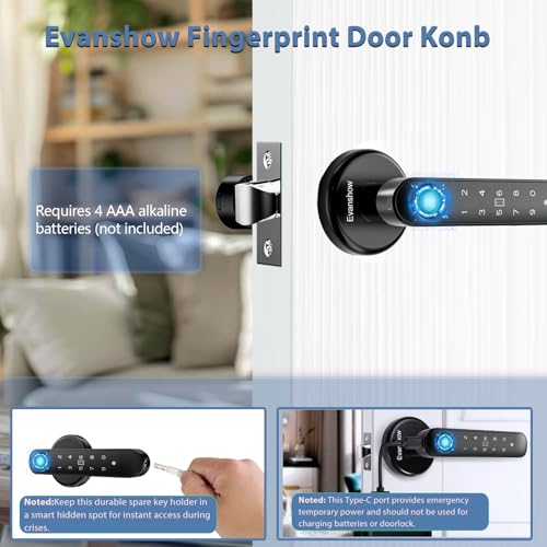 Smart Door Knob with Fingerprint Lock - 5-in-1 Keyless Entry (Fingerprint/App/Code/IC Card/Key) Biometric Door with Auto-Lock Easy Install for Home/Bedroom - Image 6
