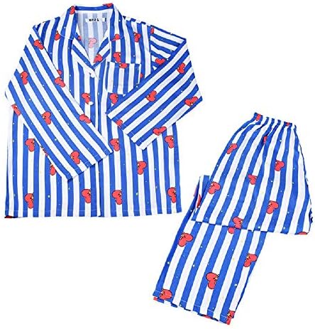 PINGJING BTS Cartoon Cute Long Sleeve Harajuku Style Pajamas Sleepwear Nightgown Suits for Men and Women (L, TATA)