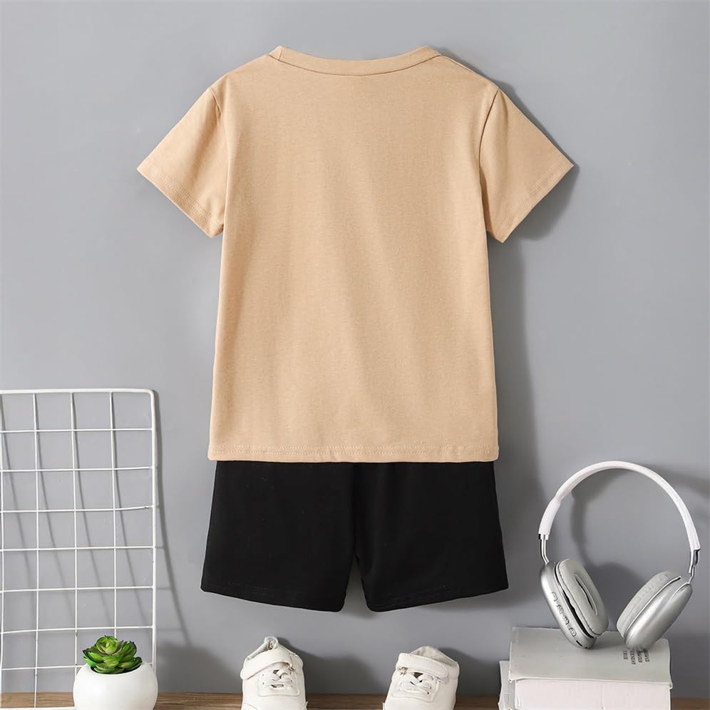 Image of Boys 2 Piece Outfits Short Sleeve Basketball Pattern T-Shirt and Shorts Summer Clothes for Kids 5-12 Years