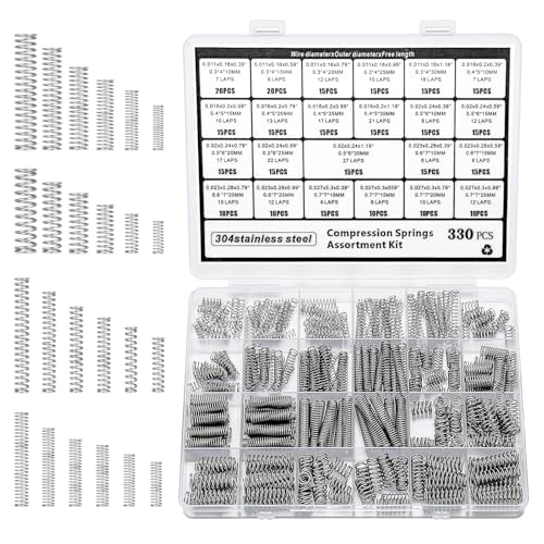 330 Stück Druckfeder Feder Set 24 Größen 304 Edelstahl Druckfedern Sortiment mit Aufbewahrungsbox für DIY Projekte Modellbau Haus Reparaturen Und Mechanische Anwendungen
