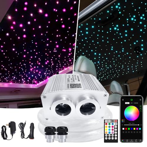 Image of Firework 16W Dual Head Twinkle Fiber Optic Lights Kit, Bluetooth RGBW LED Starlight Headliner Kit for Car Home Ceiling Star Ceiling Sky Light with APP/Remote Music Mode 920pcs 0.03in 9.8ft/3m