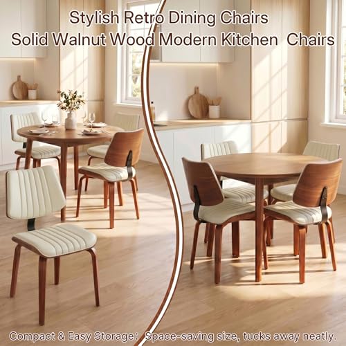 Image of Dining Chairs Set of 2,Mid Century Modern Walnut Kitchen Chairs,Beige