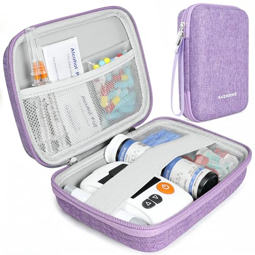Portable Diabetic Supplies Travel Case, Hard Shell Diabetes Organizer for Insulin Pen, Glucose Meter, Test Strips & Lancing Device, Compact EVA Carrying Bag with Wrist Strap (Case Only) - Purple