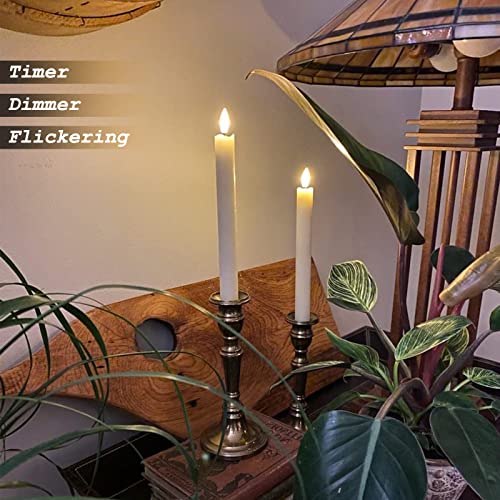 Image of Real Wax Flameless Ivory Taper Candles Flickering with Remote Timer, 9.6 inch Battery Operated Led Candles Candlesticks Black Wick with 3D Flickering Flame Pack of 6 for Christmas Home Wedding Decor