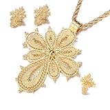 Ethiopian Jewelry Big Coin Cross Pendant Necklaces Earrins Rings African Eritrean Habesha Wedding Accessories (C)
