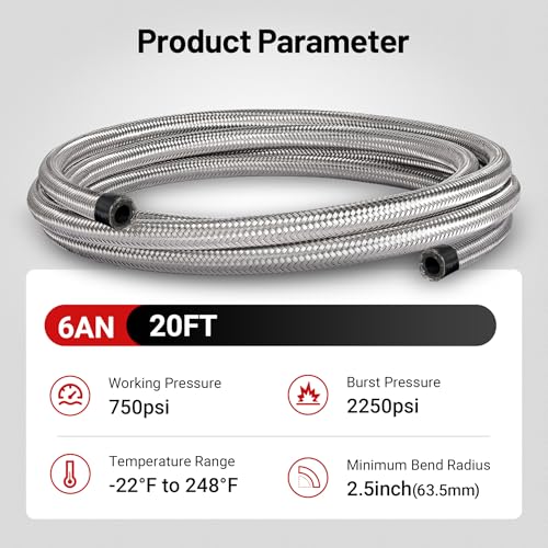 Image of EVIL ENERGY 6AN Fuel Line, AN6 Braided Fuel Hose Nylon CPE 20FT Silver