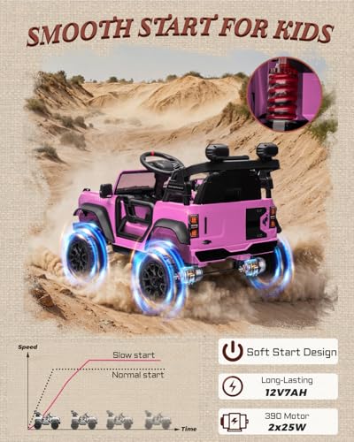 Image of First Ride On 12V Electric Ride on Toys for Toddler, Ford Bronco Raptor Kids Ride on Car with Remote Control, 12 Volt Battery Powered Cars for Children with Smooth Start, Bluetooth (12V, Pink)