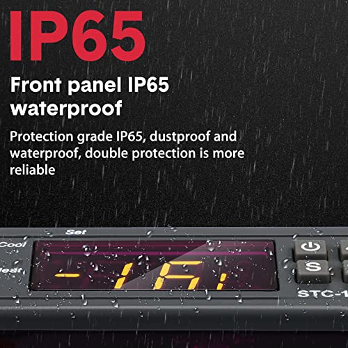 Fiada 2 Stück STC-3008 AC 110V-220V Digitaler Temperaturregler Celsius Thermostat Allgemein Digital Thermostat Temperaturwächter mit Sensor 2 Relaisausgang für Fermentation Heizung Kühlung (STC-1000)