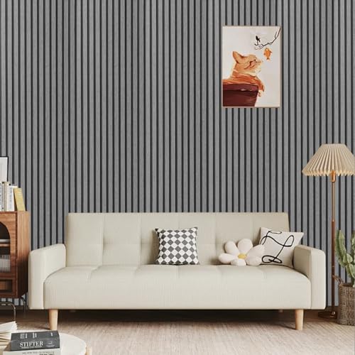 Pamatio Wooden Slats Wallpaper Dark Grey Natural Wood Panel Effect Wallpaper Roll,Non-Woven Stylish Modern Retro Feature Living Room Wall, 53 X 950cm