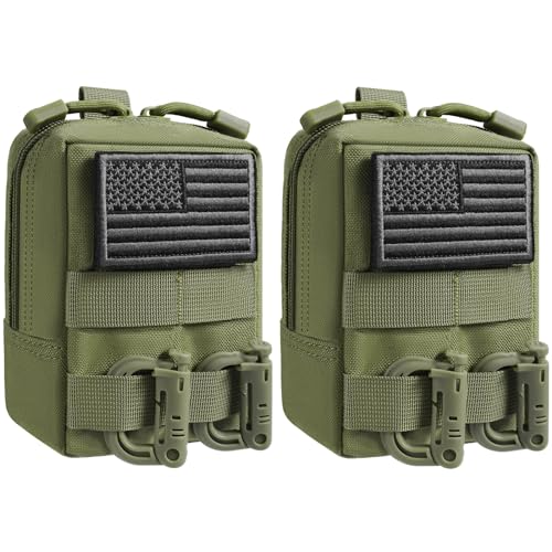 FRTKK 2 Pack Molle Pouches - Tactical Compact Water-Resistant EDC Pouch Small Utility Pouch Bags (Patch Included) (2 Pack-Army Green)
