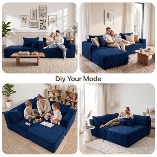 Image of Claiks 104 inch Boneless Couch, Cloud Couch Sectional, Blue
