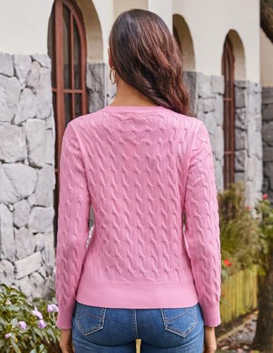 Image of GRACE KARIN Womens Long Sleeve Button Up Cable Knit Cardigan Lightweight 2026 Crewneck Button Down Sweaters for Women