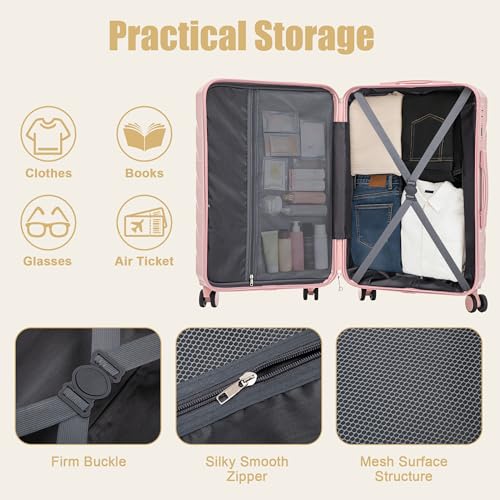 Image of 28 Inch ABS Hard Shell Large Luggage With Combination Lock and Side Hooks, Pink