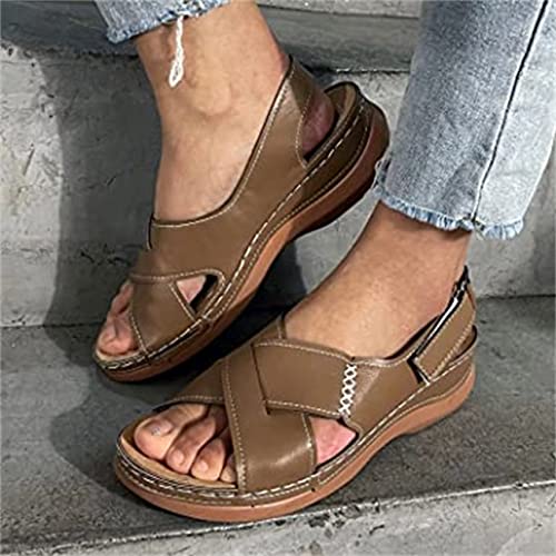 BBPM Bunion Sandals for Women Comfort Bunion Corrector Flat Shoes Orthopedic Slides Flip Flops Leather Sandals Flat Casual Slippers,Brass,EU42/US10