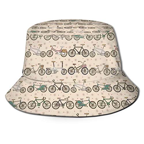 SUHETI Sombrerode Pescador Visera?Patrón Retro con Diferentes Bicicletas Detalles Florales y Puntos Diversión Paseo Vida Urbana?con Gorra Protección contra Sol UV Transpirable Sombrero
