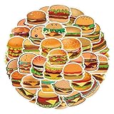 55pcs Cute Hamburger Stickers for Kids, Fast Food Stickers, Cartoon Waterproof Vinyl Decals for Teens Scrapbook Water Bottles Phone Laptop Notebook Luggage Planner