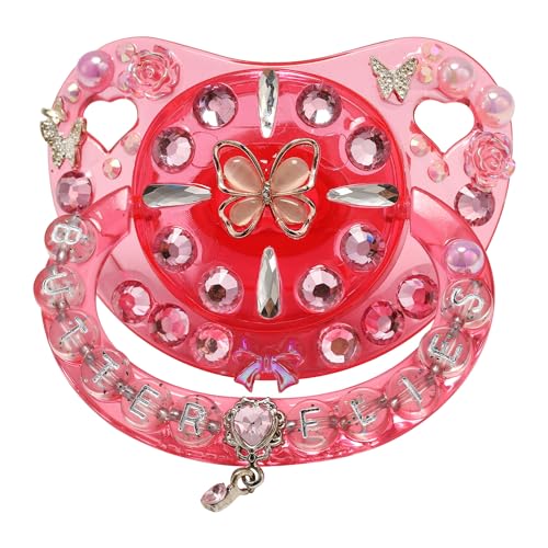 CutiePlusU Adult Sized Pacifier Dummy for Adult-Crystal DIY Handmade-Pink Crystal Butterfly