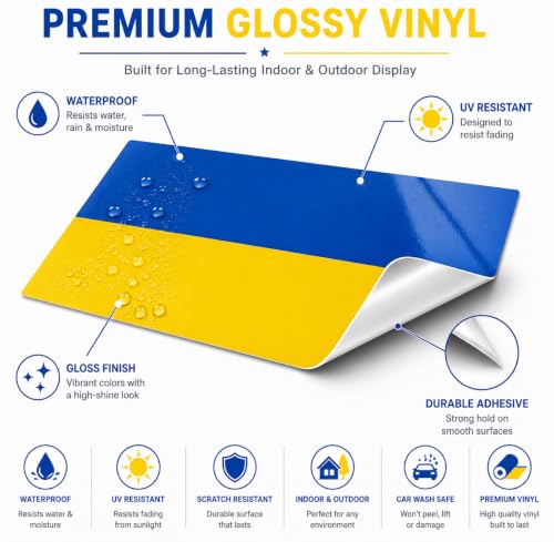 Image of Ukraine Flag Vinyl Flag Stickers, Car Decals, Waterproof Indoor Outdoor, Laptop Stickers, Car Bumper, Ukrainian Flag, 5 x 3 Inches, Set of 3