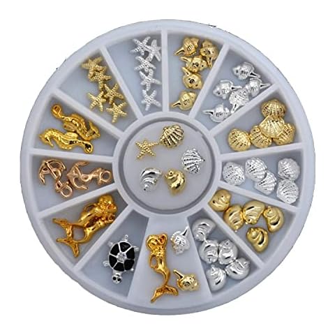 enForten 1 Box Seashell Starfish Mermaid 3D Decorations Ocean Nail Deco Cover
