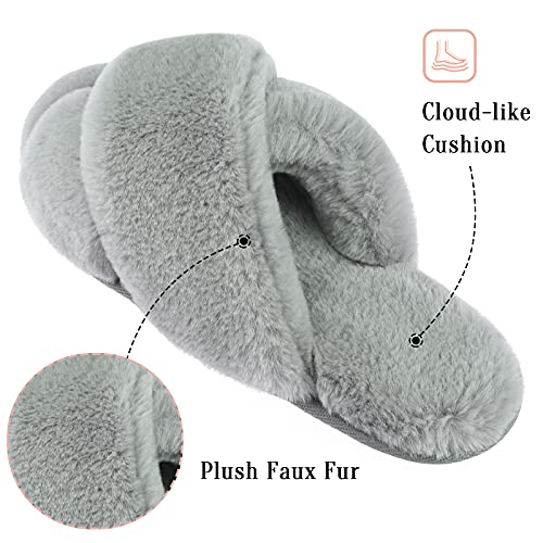 VONMAY Women's Fuzzy Slippers Cross Band Faux Fur Open Toe House Shoes - image 3