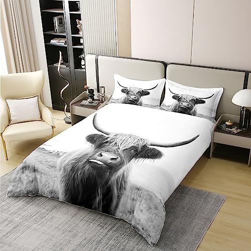 Homewish 100% Washed Cotton Highland Cow Duvet Cover for Cowboy Cowgirl,Farmhouse Animal Milk Bedding Set Double,Funny Cute Cow Comforter Cover,Wildlife Farm Animal Bed Sets with 2 Pillowcases - Image 2