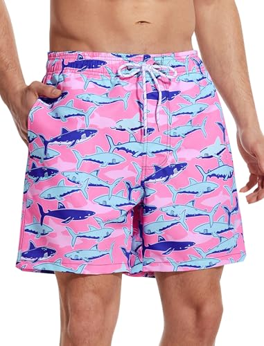 Mens Swim Trunks 6 Inch Inseam Mesh Lining Bathing Suits Quick Dry Beach Shorts Swimsuits Swimwear with Pockets