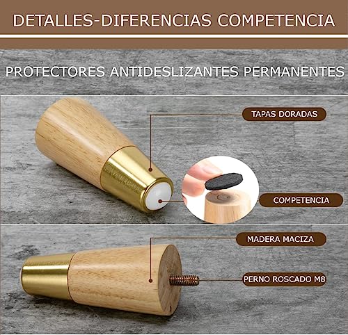 Patas de madera de 10 cm con puntas doradas para renovar sofás y cómodas de forma elegante 6
