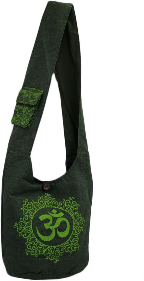 Olive Green Cotton Sling Bag Purse with OM Design