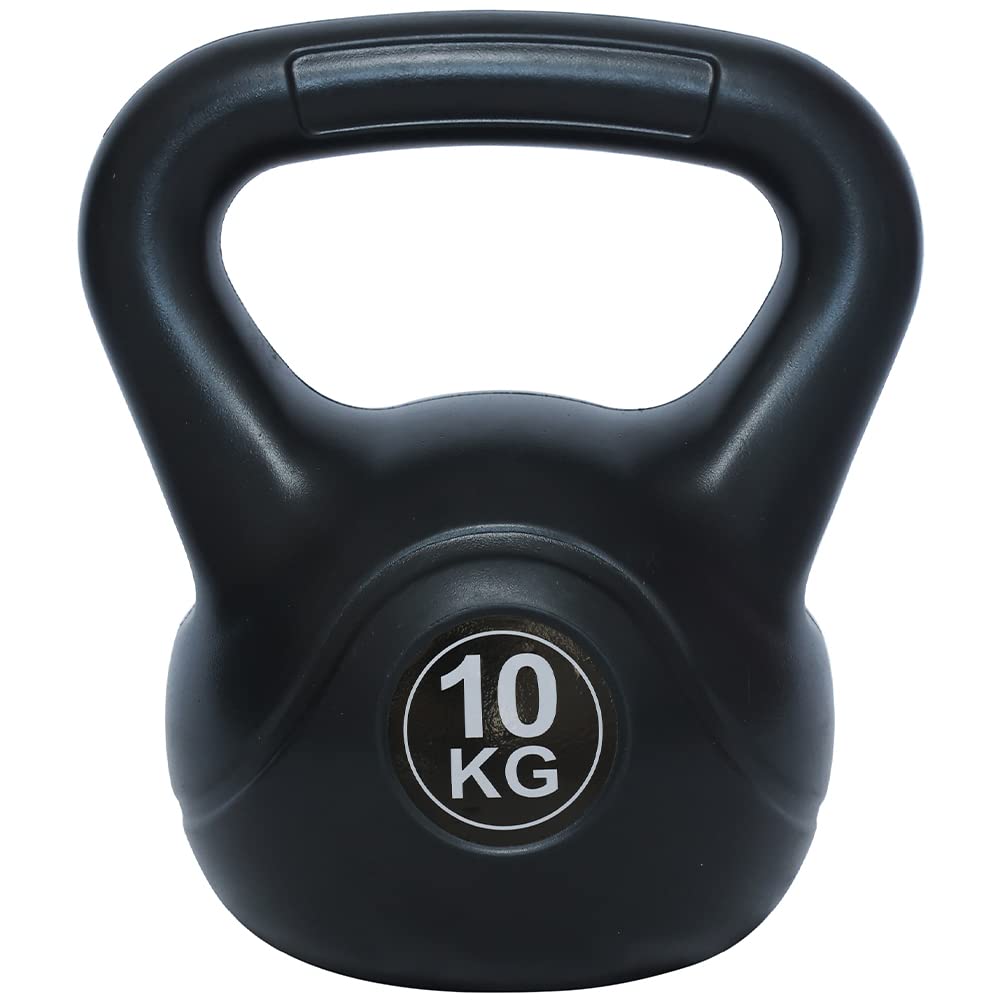 BAKAJI Kettlebell 10 Kg di Peso in PVC e Cemento per Palestra, Fitness, Riabilitazione, Esercizio, Allenamento Forza, Impugnatura Ergonomica Anti-Scivolamento, Fondo Piatto per Maggiore Stabilità