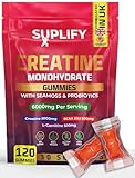 Suplify Creatine Monohydrate Gummies – 5000mg High-Potency | 120 Vegan Sugar-Free Gummies with BCAAs, L-Carnitine, Seamoss & Probiotics | 1 Month Supply | Pre-Workout Muscle Builder | Strawberry