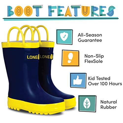 Lone Cone Rain Boots with Easy-On Handles in Solid Colors for Boys and Girls, Play-Proof Flexible Rubber, Durable Non-Slip Treads, Kid-Friendly for Hours of Joy - Navy Blue, 10 Toddler - Thumbnail 2