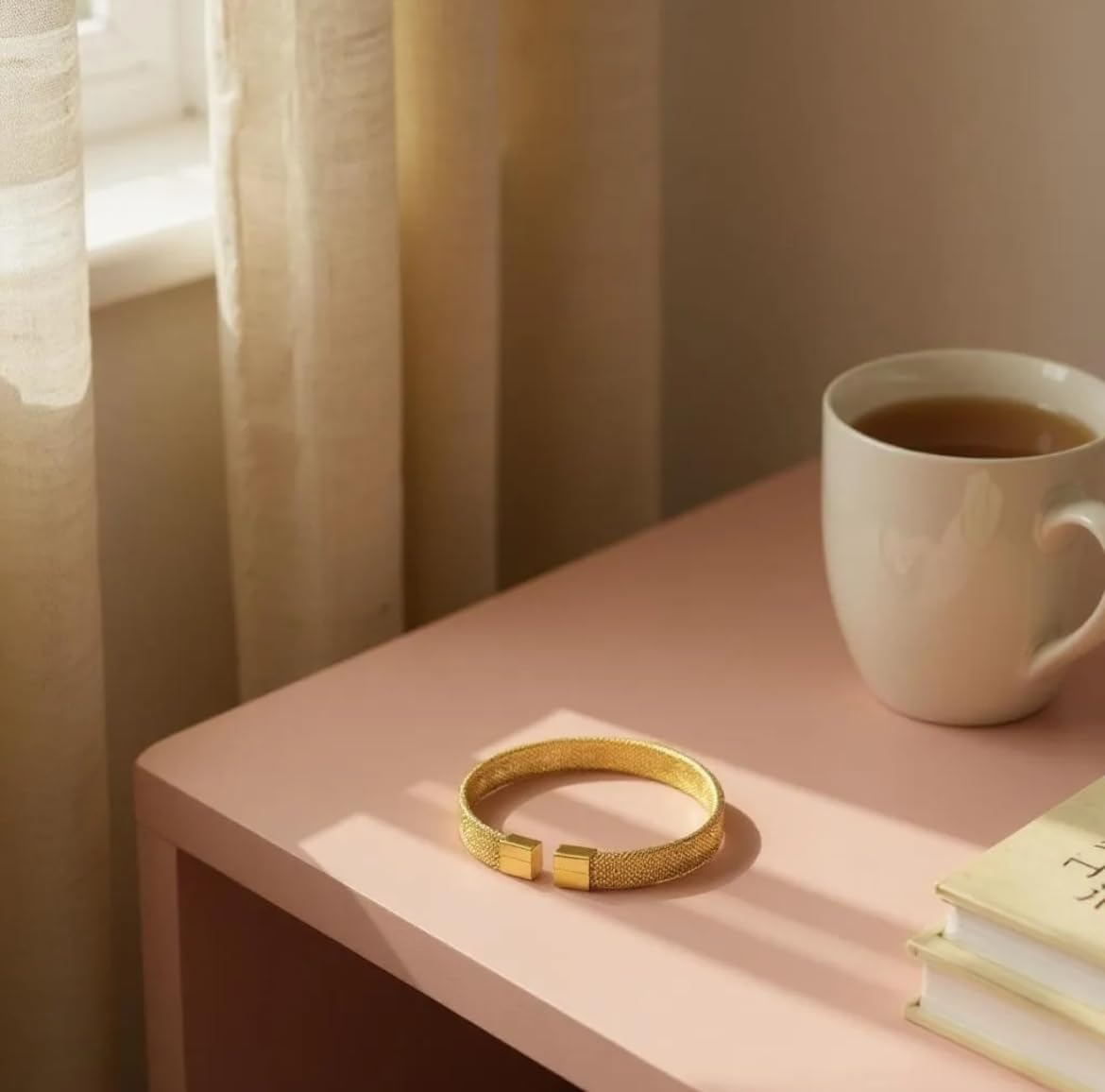 18K 18 Karat Yellow Gold Plated over Stainless Steel Mesh Cuff Open Bangle Bracelet, Nickel Free Waterproof hypoallergenic - Image 5