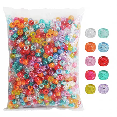 Simetufy 1200 cuentas transparentes purpurina 6x9 mm multicolor brillante para manualidades, joyería, pulseras, trenzas, llaveros y adornos