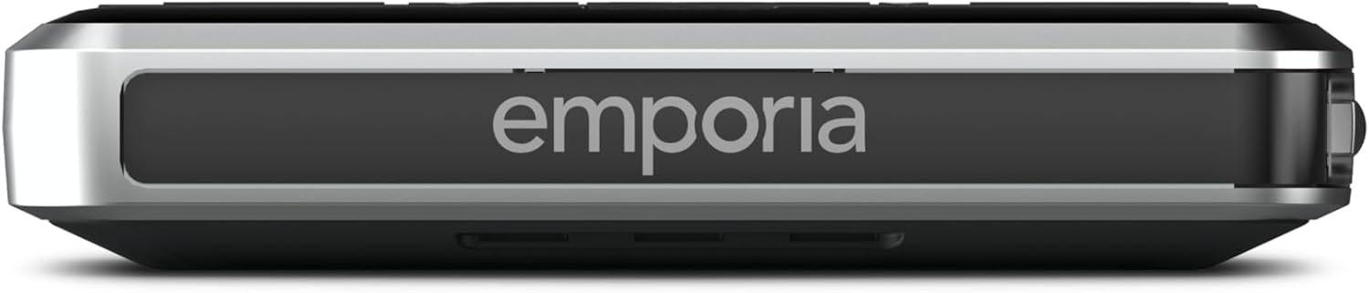 Back view of the Emporia Prime-LTE phone, showing the smooth black casing and the Emporia logo.