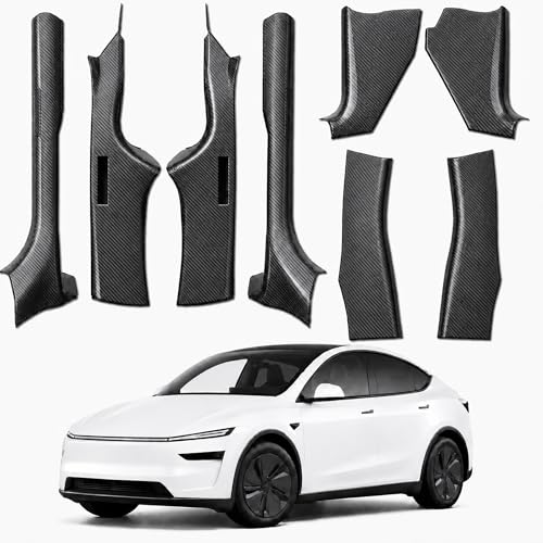 8PCS Door Sill Protector for Tesla Model Y Juniper 2025 2026 Carbon Fiber Texture Door Entry Guard Covers Anti-Kick Anti-Scuff Full Coverage Threshold Trim ABS Interior Accessories Front & Rear