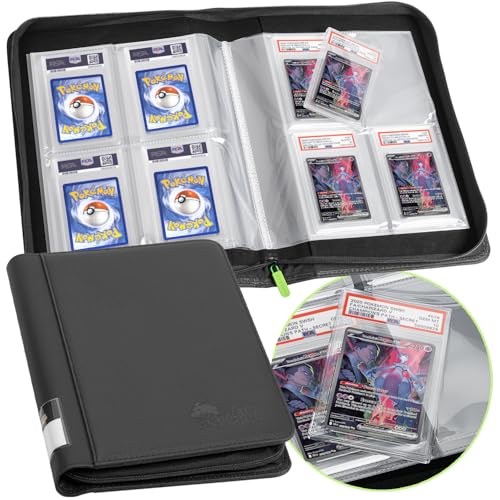 FunGuys Graded Card Binder 40 PSA Slab Holder 4 Pocket Graded Card Storage Slab Binder PSA Card Graded Display Case Album Zipper Card Collection Binder MTG